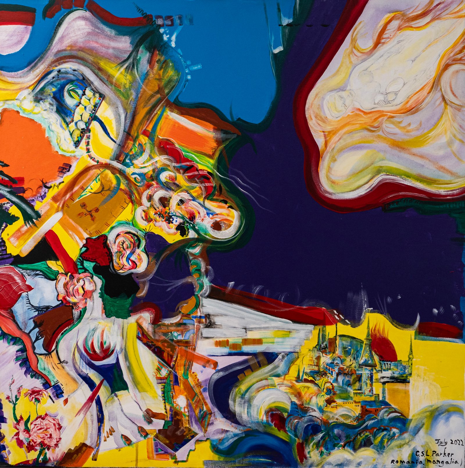 The mask of the garden statue